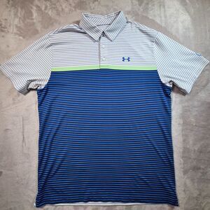 Under Armour Playoff 3.0 Men’s Polo Shirt Large Blue White Striped Golf